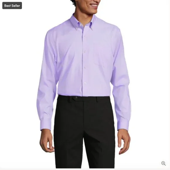 Land's End Button Down No Iron Pinpoint Oxford Purple Dress Shirt Men’s 15.5-33 - Picture 2 of 5